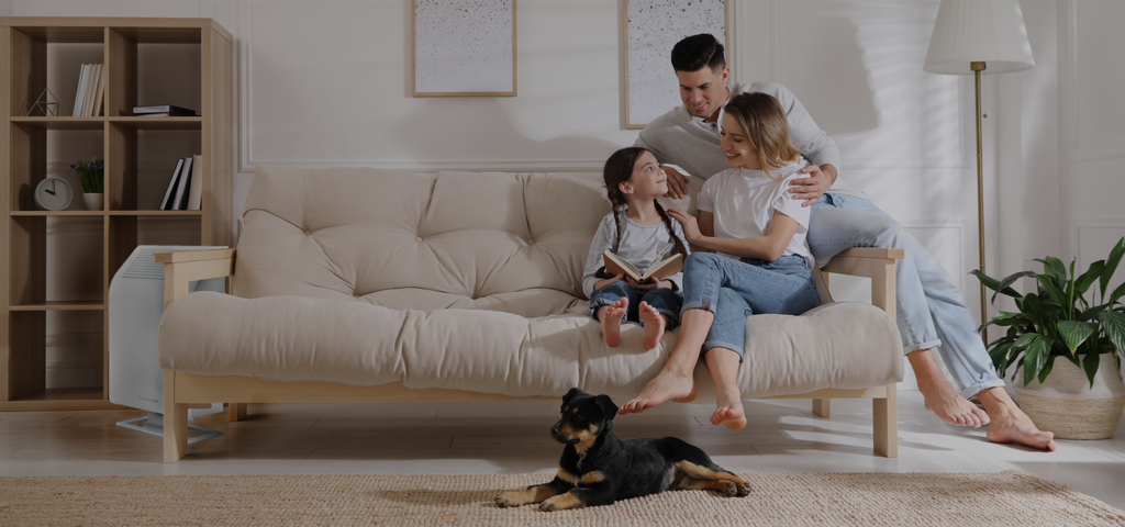 Family On Couch With Purified Air